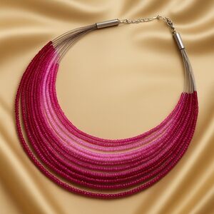 MIXIT Pink Layered Beaded Necklace 20” – Festival Statement Jewelry for Women